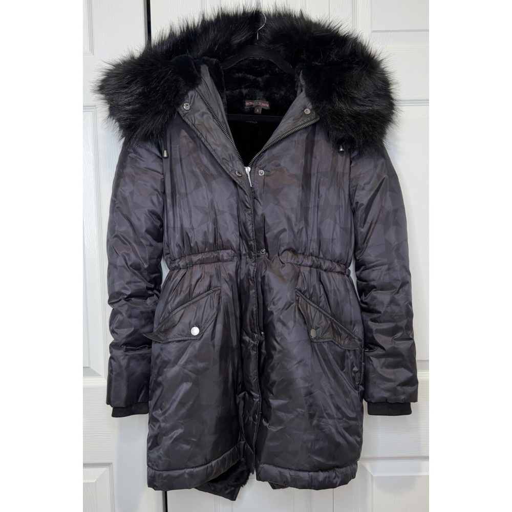 Betsey Johnson Womens Puffer Coat‎ Size S Y2K Fur Celestial Witchy Whimsigoth